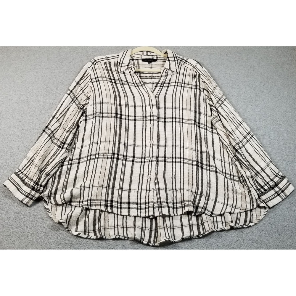 JANE + DELANCEY Button Up Shirt Womens 1X Plus Plaid Long Sleeve See Through Top